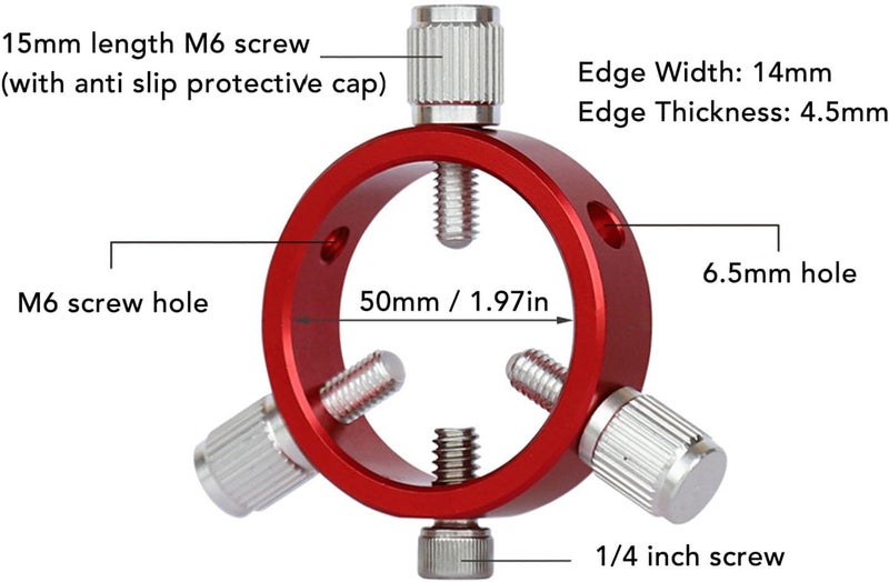 Yoidesu Adjustable Guiding Scope Ring, 50mm Finder Scope Ring Kit, Aluminum Alloy, Red, Telescope Accessory, 30-50mm Tube Diameter, Beginner, Astronomy Enthusiasts - Image 3
